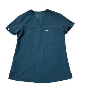 FIGS Catarina Scrub Top Womens XS Teal 1 Pocket Medical Short Sleeve V Neck a